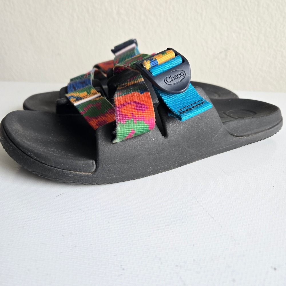 Chaco Chillos Slide Sandals Womens 7 Black Multi Color Adjustable Straps Strappy
